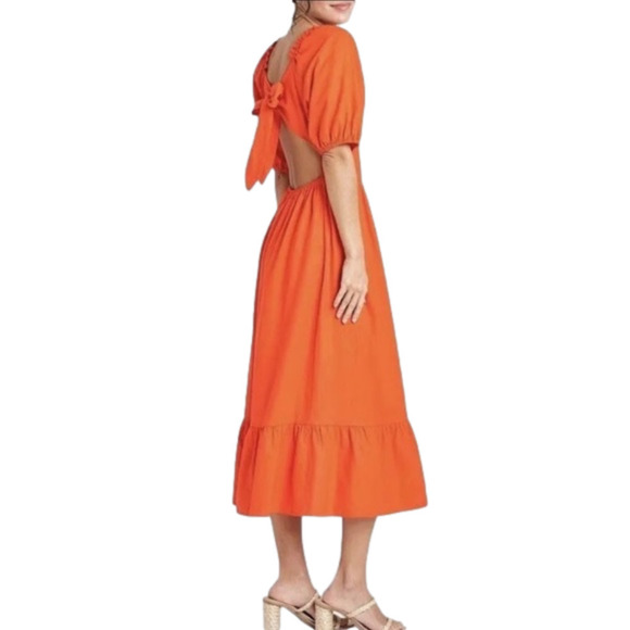 Who What Wear Dresses & Skirts - Who What Wear Tie Back Puff Sleeve Linen Dress Orange Maxi